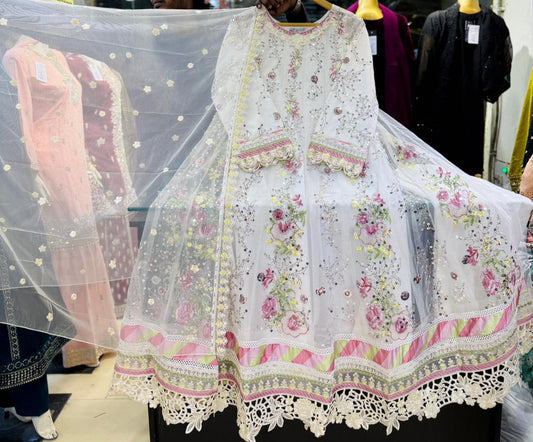 Net Embroidered 3pc Maxi Suit