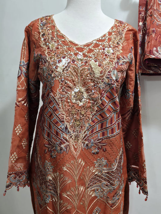 Embroidered 3pc Organza Suit