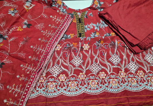 Embroidered Khaddar Cutwork 3pc Suit
