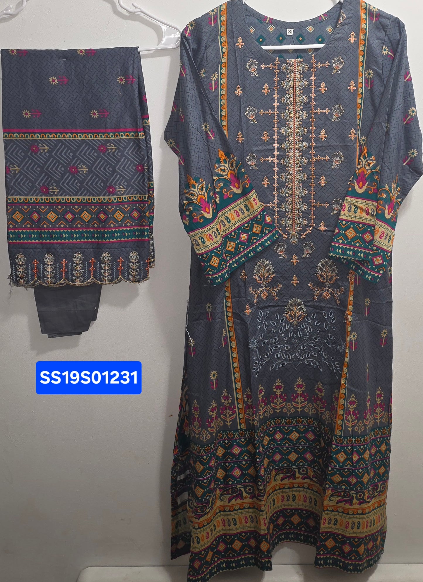 Lawn 3pc Suit with Lawn Cutwork Dupatta