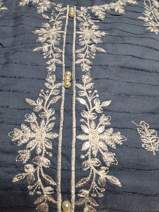 Chrisma White Embroidered Velvet Strip 3pc Suit