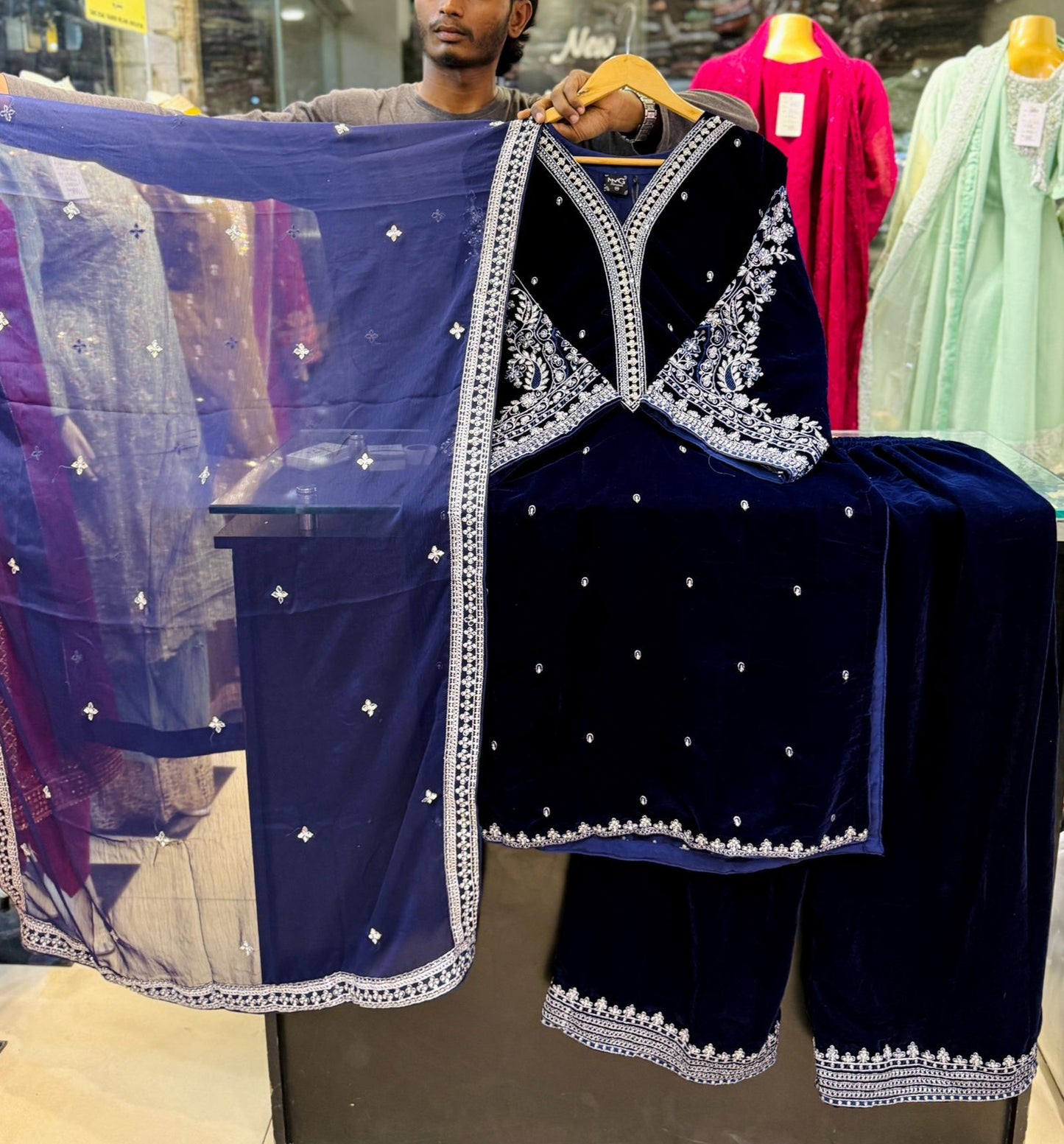 Velvet Embroidered 3pc Suit