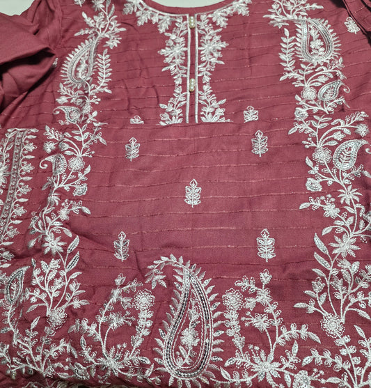 Chrisma White Embroidered Velvet Strip 3pc Suit