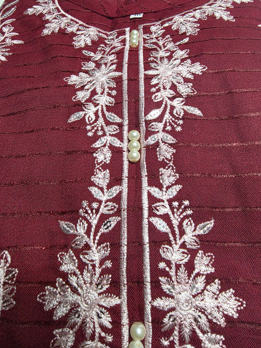 Chrisma White Embroidered Velvet Strip 3pc Suit