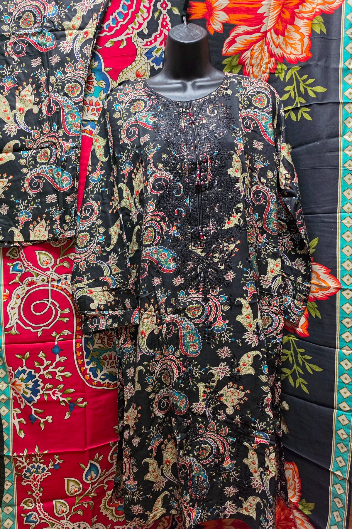 Linen Embroidered 3pc Suit