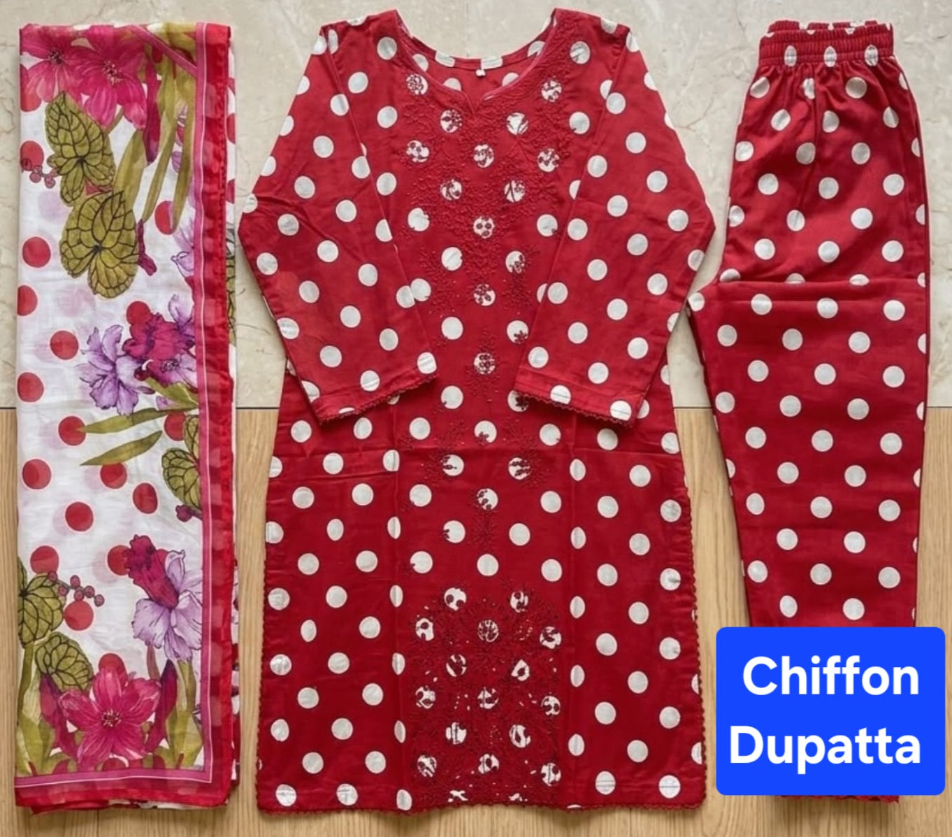 Lawn 3pc Suit with Chiffon Dupatta
