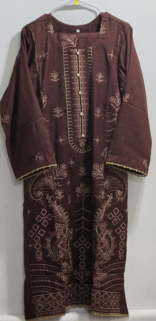 Heavy Embroidered 3pc Suit With Velvet Chamki Strips
