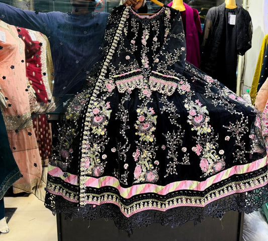 Net Embroidered 3pc Maxi Suit