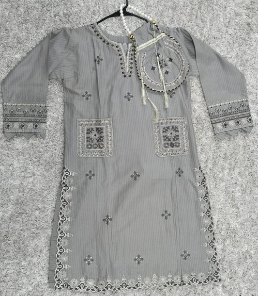 Girls Embroidered Suit With Pouch