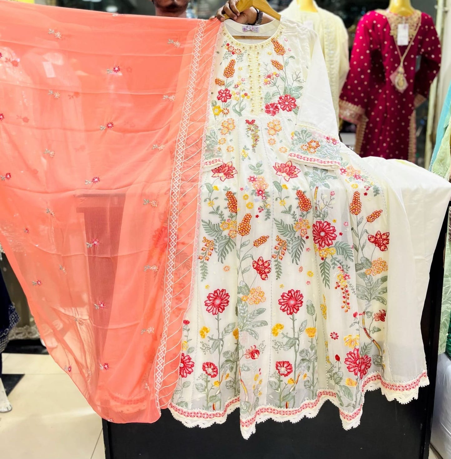 Chiffon Embroidered 3pc Maxi Suit