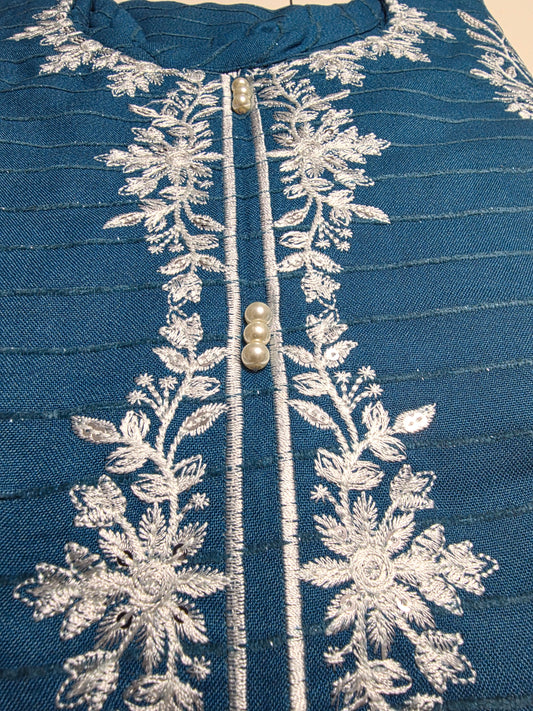 Chrisma White Embroidered Velvet Strip 3pc Suit