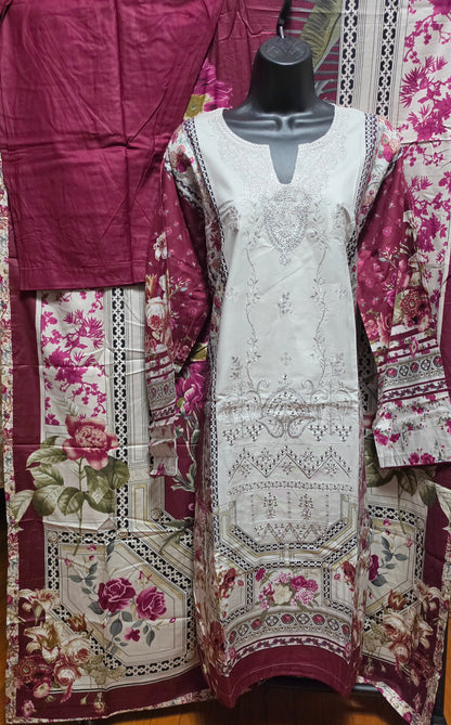 Linen Embroidered 3pc Suit