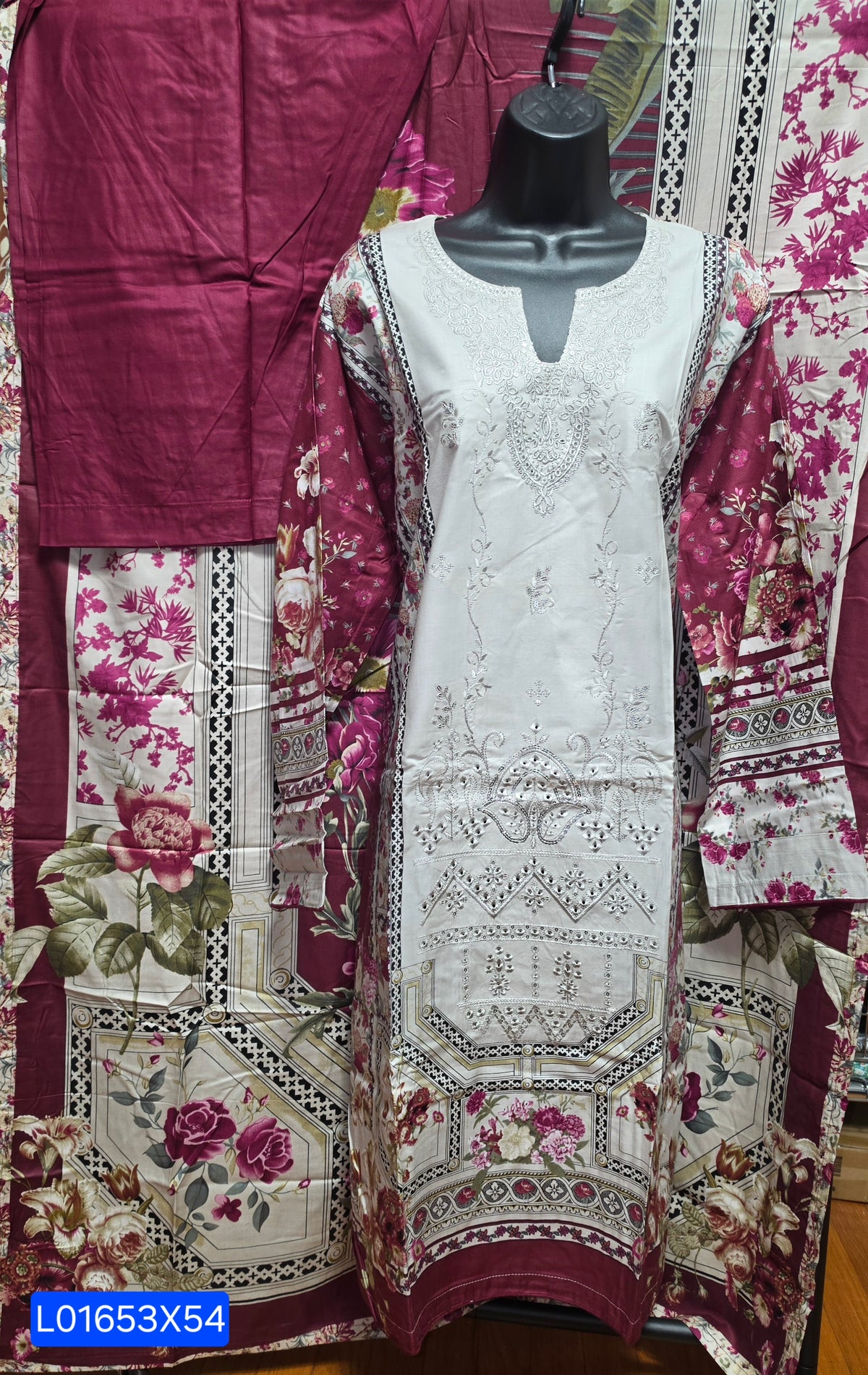 Linen Embroidered 3pc Suit