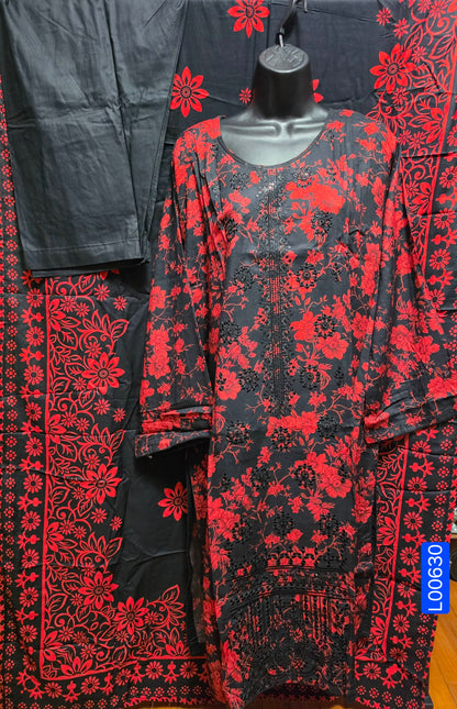 Linen Embroidered 3pc Suit