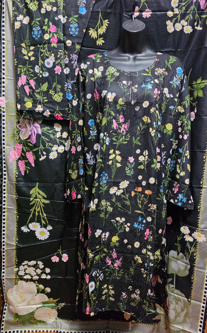 Linen Embroidered 3pc Suit