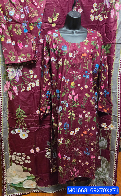 Linen Embroidered 3pc Suit