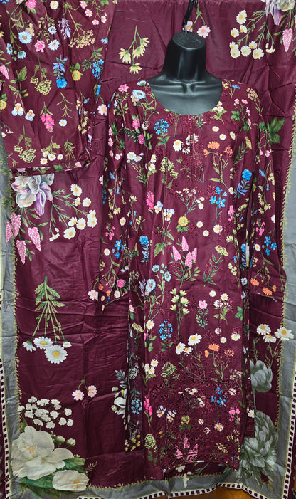 Linen Embroidered 3pc Suit
