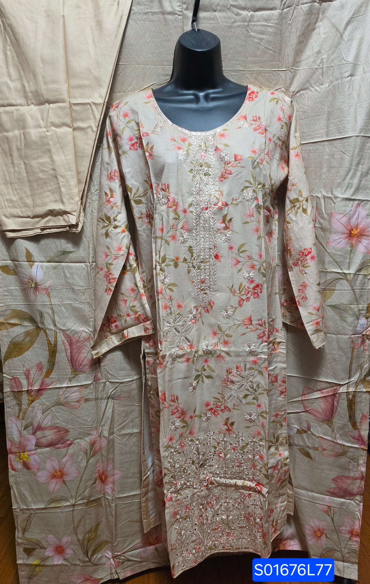 Linen Embroidered 3pc Suit