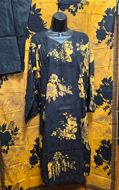 Linen Embroidered 3pc Suit
