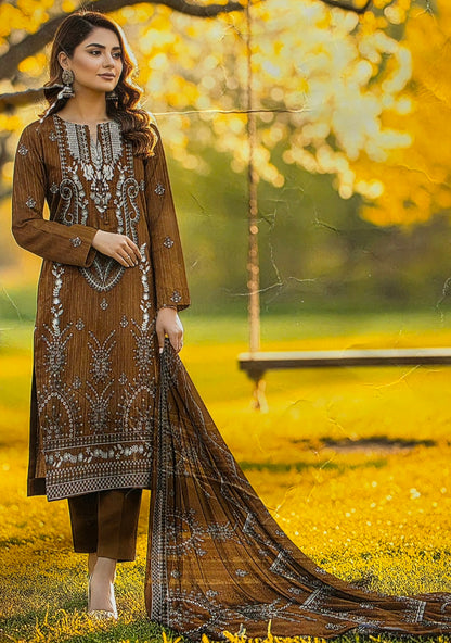 Chrisma White Embroidered Velvet Stripe 3pc Suit