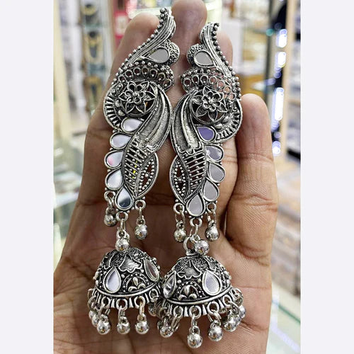 Silver Plated Mirror Jhumki Earrings