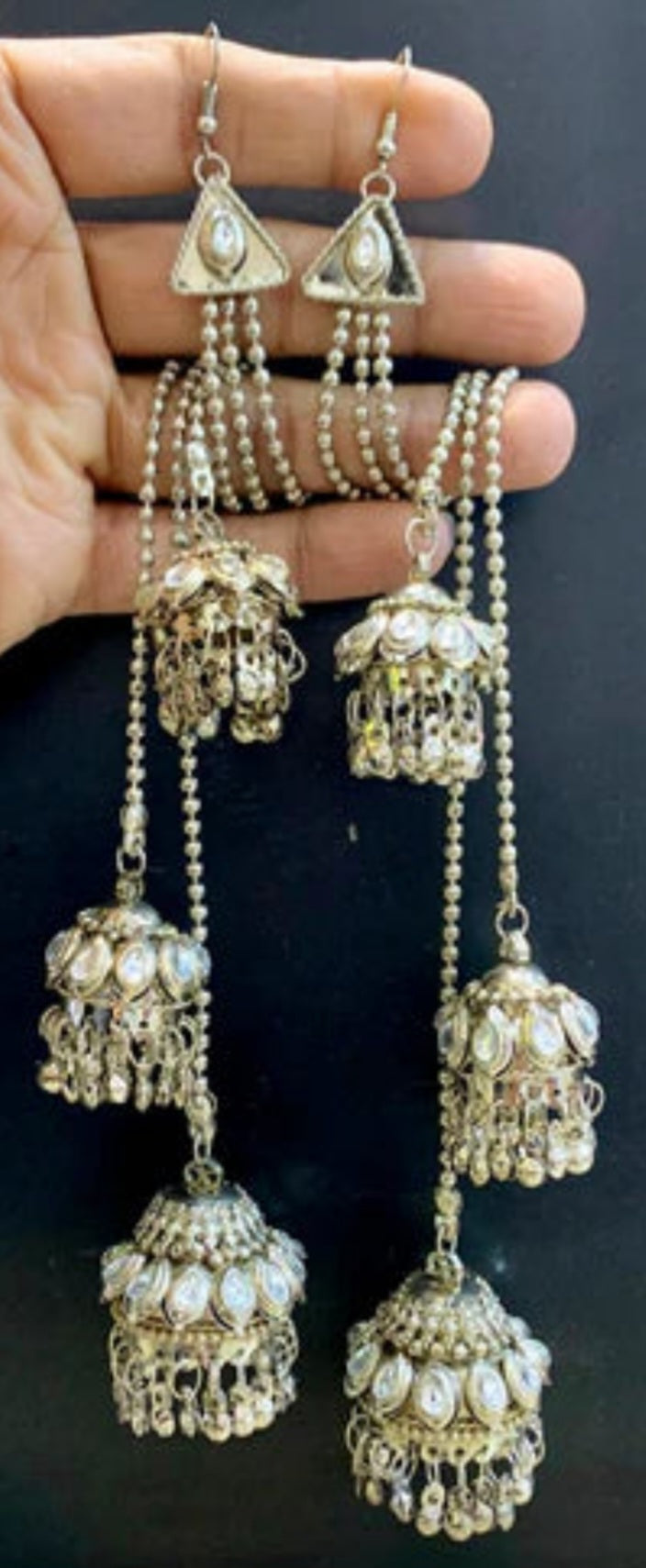 Oxidised & Gold Plated Kundan Stone Jhumki Earrings