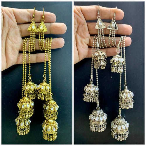 Oxidised & Gold Plated Kundan Stone Jhumki Earrings