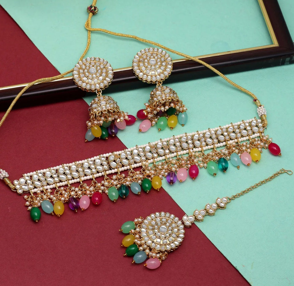 Multi Color Choker Kundan Necklace Set