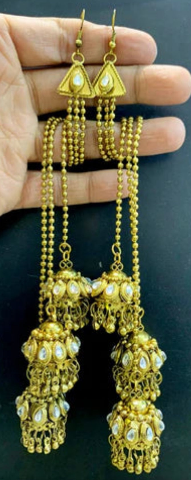 Oxidised & Gold Plated Kundan Stone Jhumki Earrings