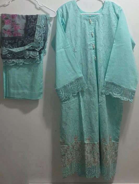 Cotton/Lawn 3pc chickenkari Suit with Patch work