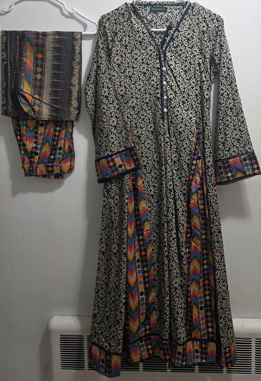 Bin Saeed Lawn 3pc Frock Suit