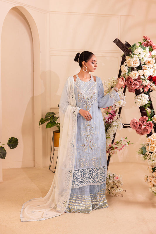 Chiffon Embroidered 3pc Suits (Long Shirt)