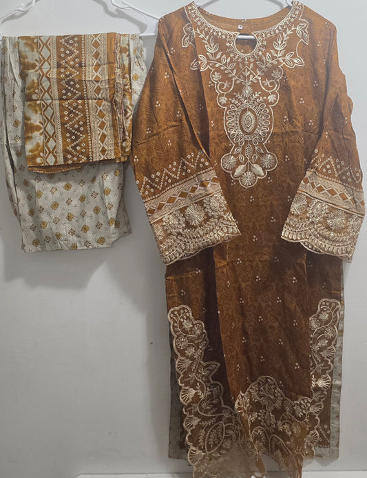 Lawn 3pc Suit with Patchwork