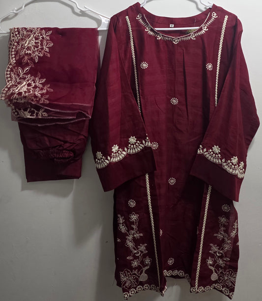 Farshi Shalwar Suit Embroidered Cotton 3pc