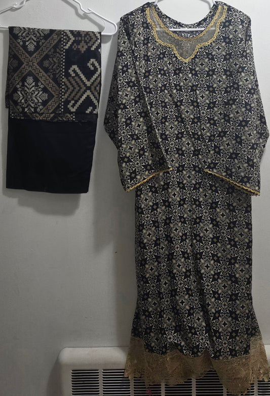 Lawn 3pc Suit with Patchwork