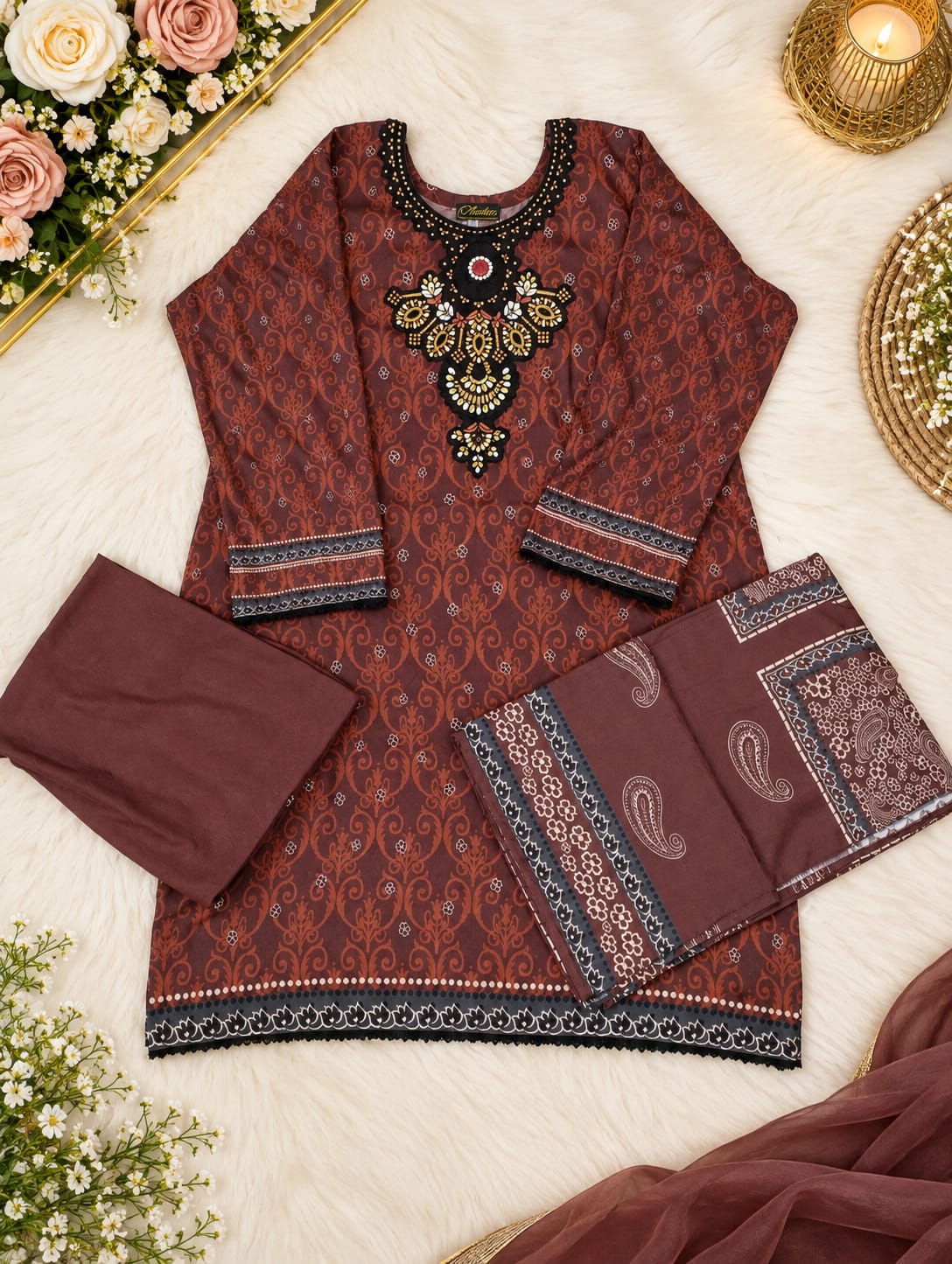 Nishat Self Jacquard Linen 3pc suit