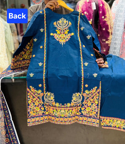 Cotton 3pc Embroidered Farshi Shalwar Suit