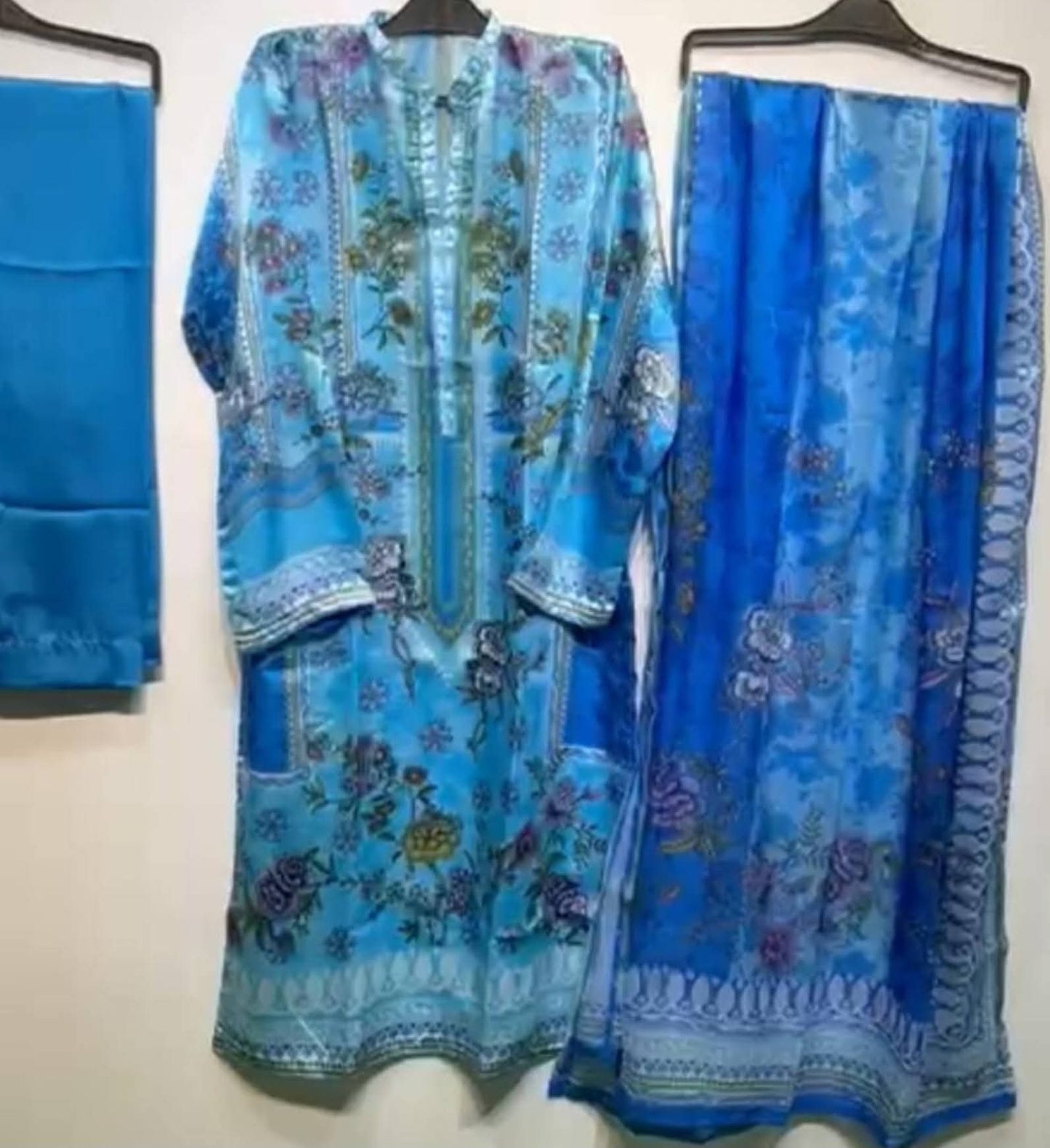 Digital Printed Silk 3-PC Smart-Stitched Palazzo Suits