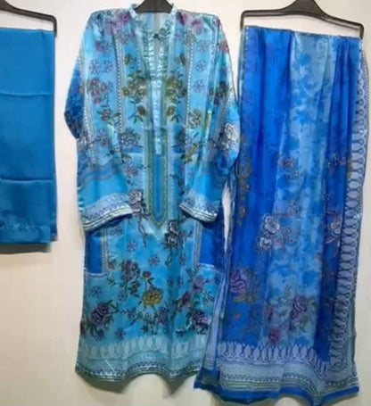 Digital Printed Silk 3-PC Smart-Stitched Palazzo Suits