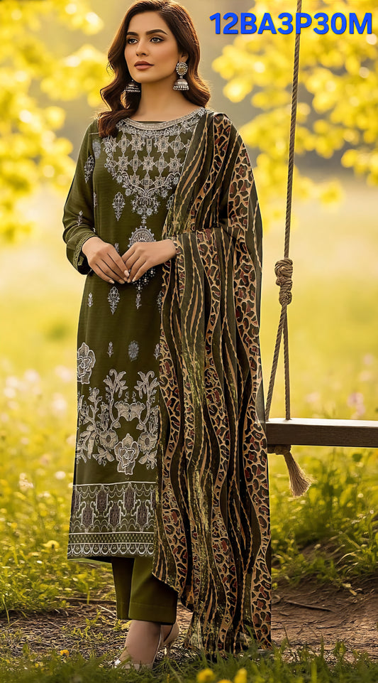 Bana Dora Embroidered Suit With Palachi Shawl