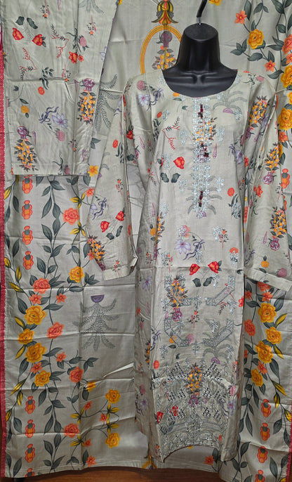 Linen Embroidered 3pc Suit