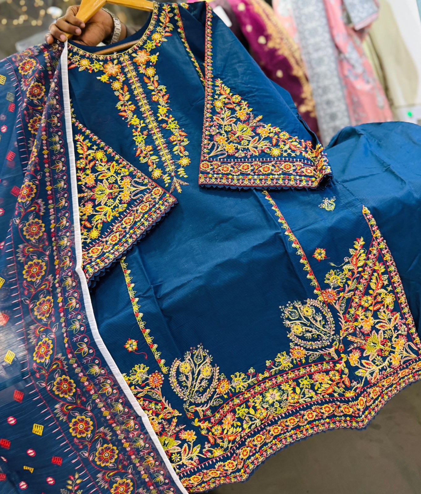 Cotton 3pc Embroidered Farshi Shalwar Suit