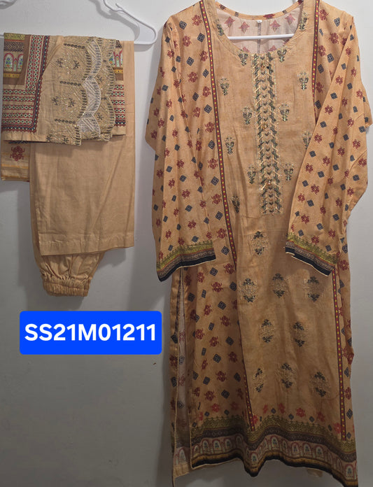 Lawn 3pc Suit with Lawn Cutwork Dupatta