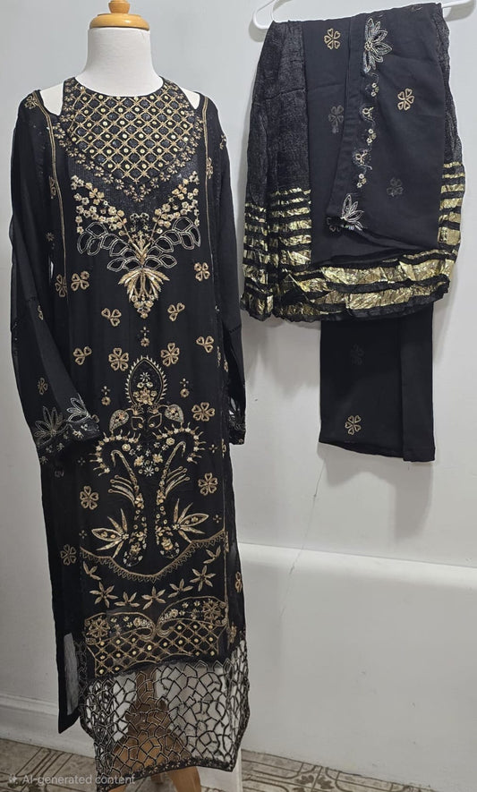 Chiffon Embroidered 3pc Suits (Long Shirt)