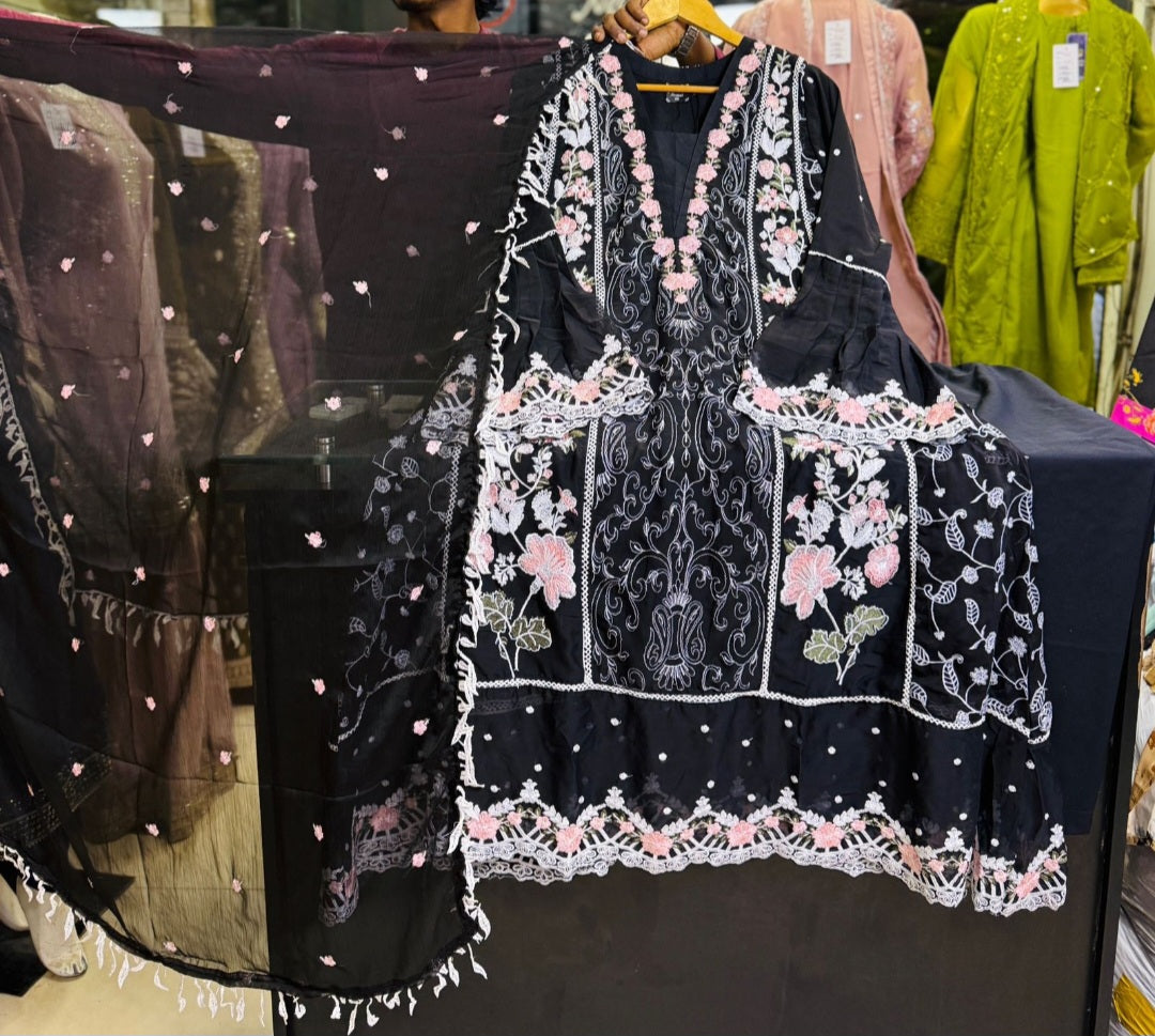 Chiffon Embroidered 3pc Maxi Suit