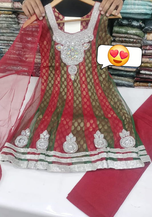 Girls Net Embroidered Suit