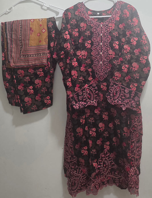 Lawn 3pc Suit with Patchwork
