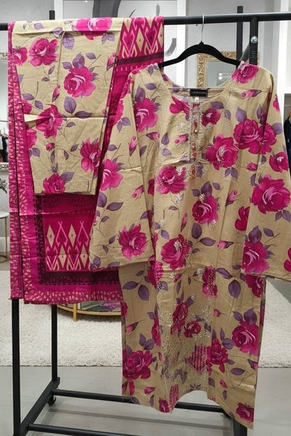 Linen Embroidered 3pc Suit