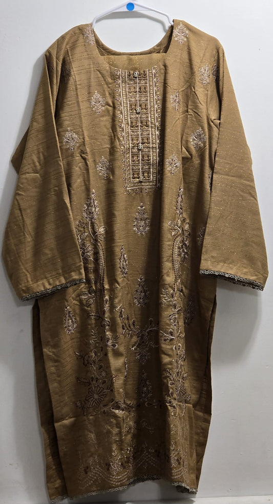 Heavy Embroidered 3pc Suit With Velvet Chamki Strips