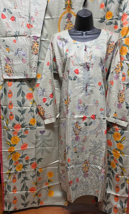 Linen Embroidered 3pc Suit